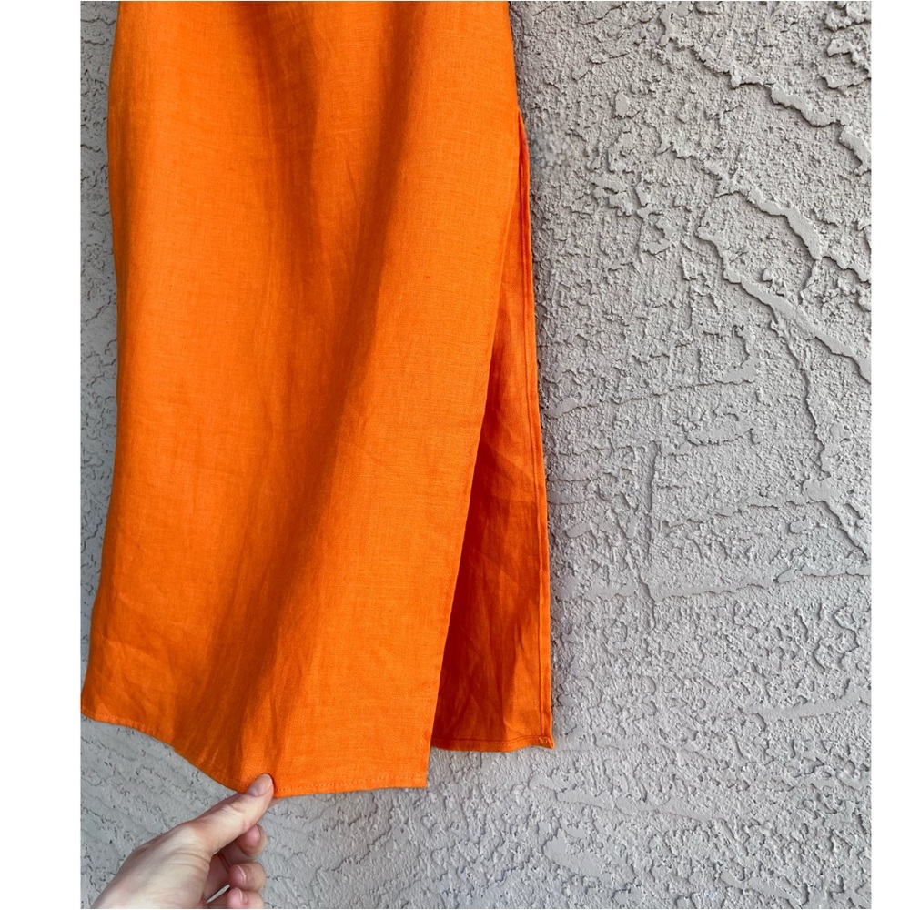 REFORMATION 100% Linen Orange Strapless Marcella Midi Dress w/ Slit 0 - Picture 5 of 15